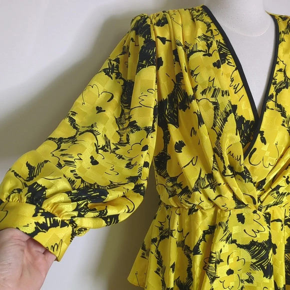 Maison Missy House 70s Peplum Maxi Dress Yellow Vneck Long Sleeve Size S/M - Picture 12 of 17